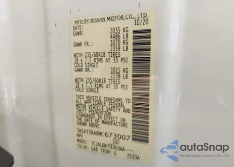 2021 Nissan Rogue Sv Fwd z USA, uszkodzony, nr VIN 5N1AT3BA8MC673007